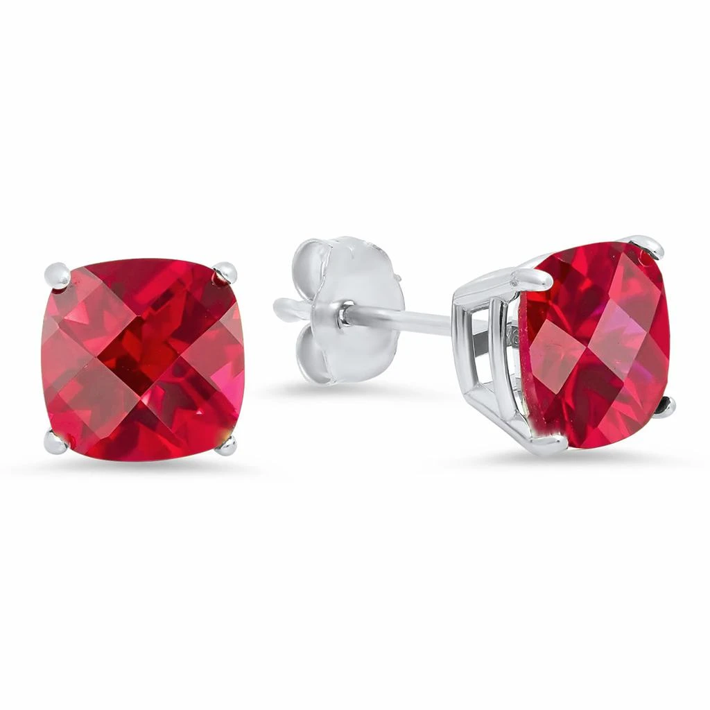 Sterling Silver Cushion-Cut Checkerboard Gemstone Stud Earrings (8MM) 商品