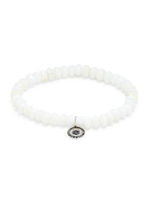 商品Sydney Evan|14K White Gold, Black Rhodium, White Opal & Multi Stone Beaded Evil Eye Bracelet,价格¥5375,第1张图片