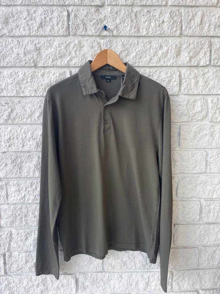 商品Vince|Garment Dye Long Sleeve Polo in Olive Field,价格¥788,第4张图片详细描述