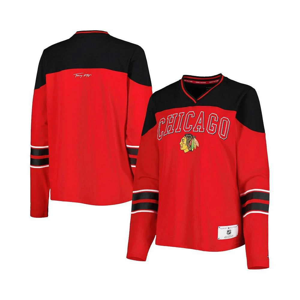 商品Tommy Hilfiger|Women's Red Chicago Blackhawks Abigail V-Neck Long Sleeve T-shirt,价格¥303,第1张图片