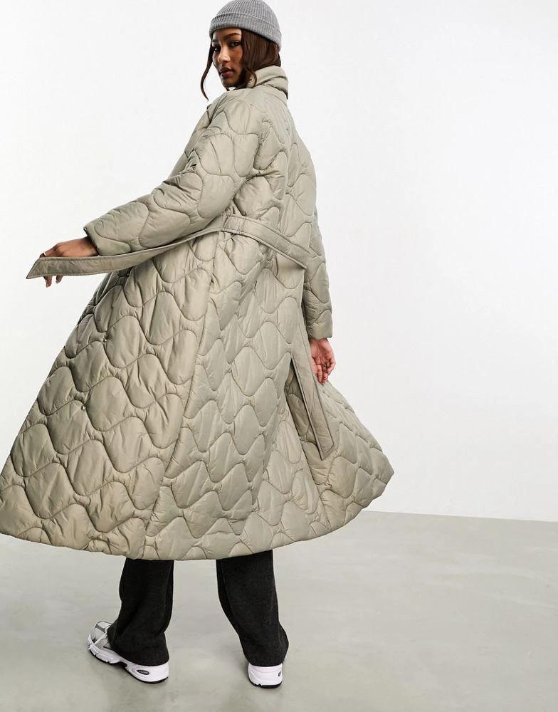 商品VERO MODA|Vero Moda quilted high neck maxi puffer coat in stone,价格¥389,第1张图片