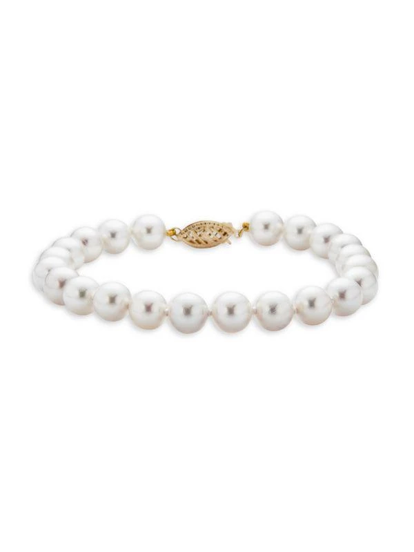 商品BELPEARL|14K Yellow Gold & 7.5-8MM Akoya Cultured Pearl Bracelet,价格¥1502,第1张图片