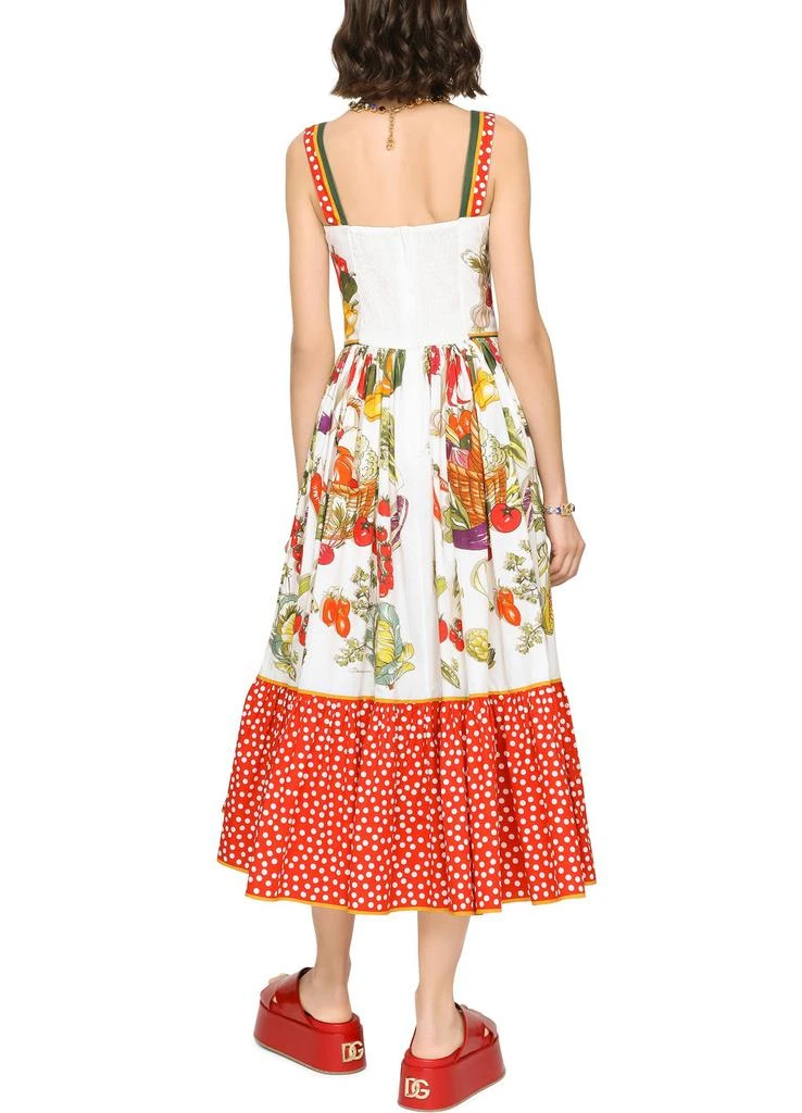 商品Dolce & Gabbana|蔬菜印花府绸及膝落肩连衣裙,价格¥11166,第3张图片详细描述