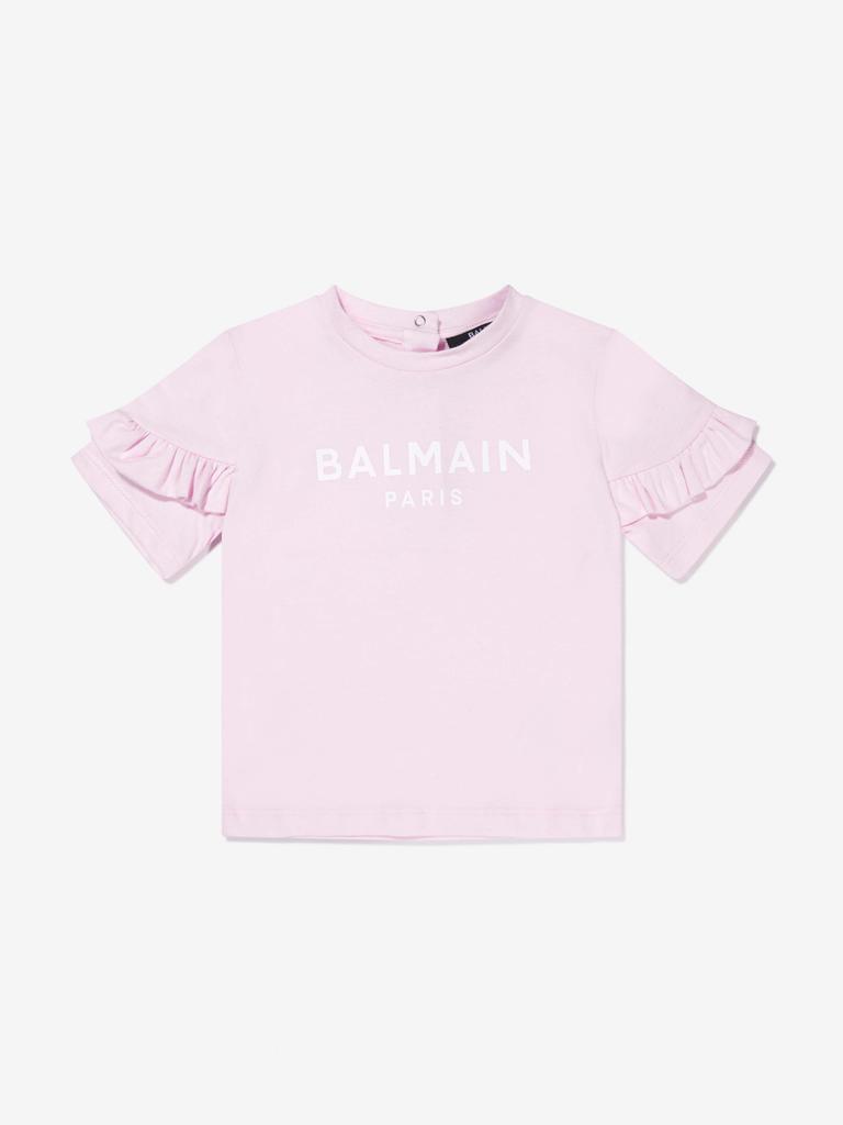 Balmain Pink Baby Girls Logo Print T-Shirt商品第3张图片规格展示