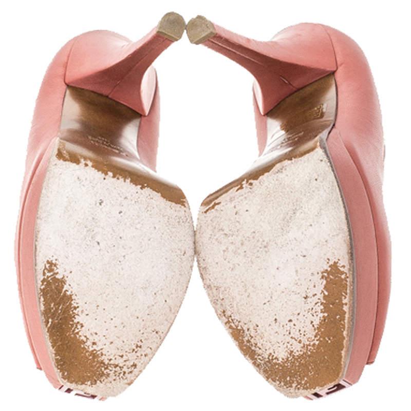 Fendi Coral Pink Leather Fendista Peep Toe Platform Pumps Size 38商品第6张图片规格展示