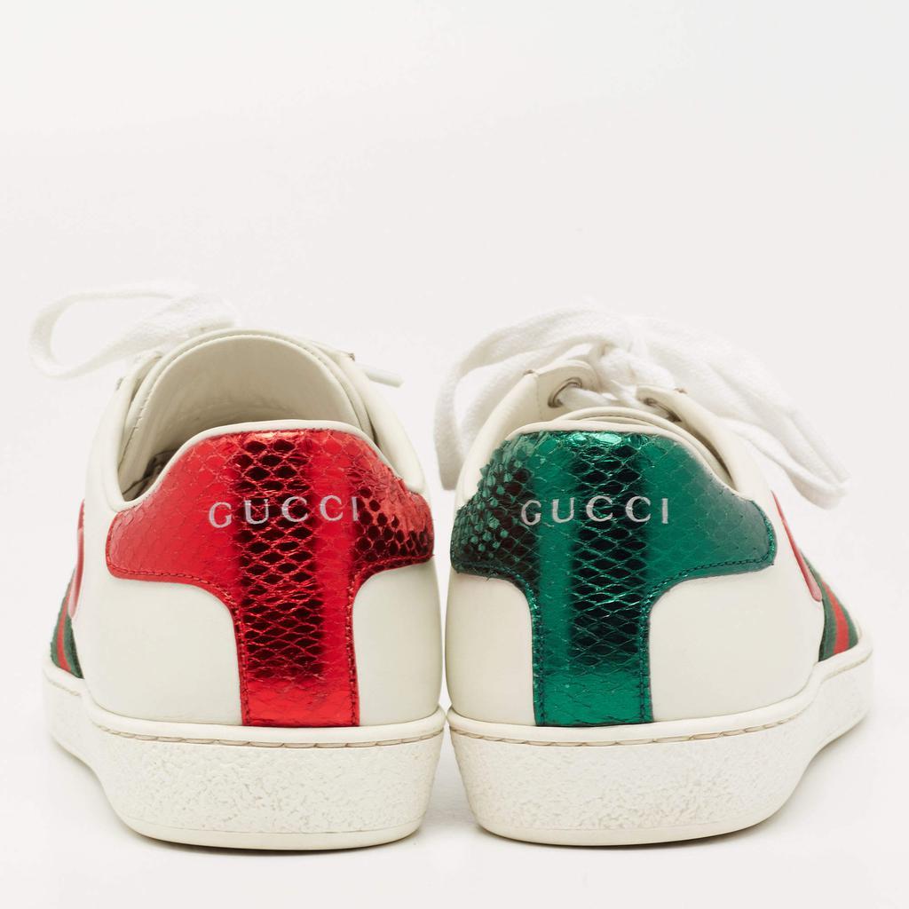 商品[二手商品] Gucci|Gucci White Leather Ace Web Heart Detail Lace Up Low Top Sneaker Size 35.5,价格¥3813,第7张图片详细描述