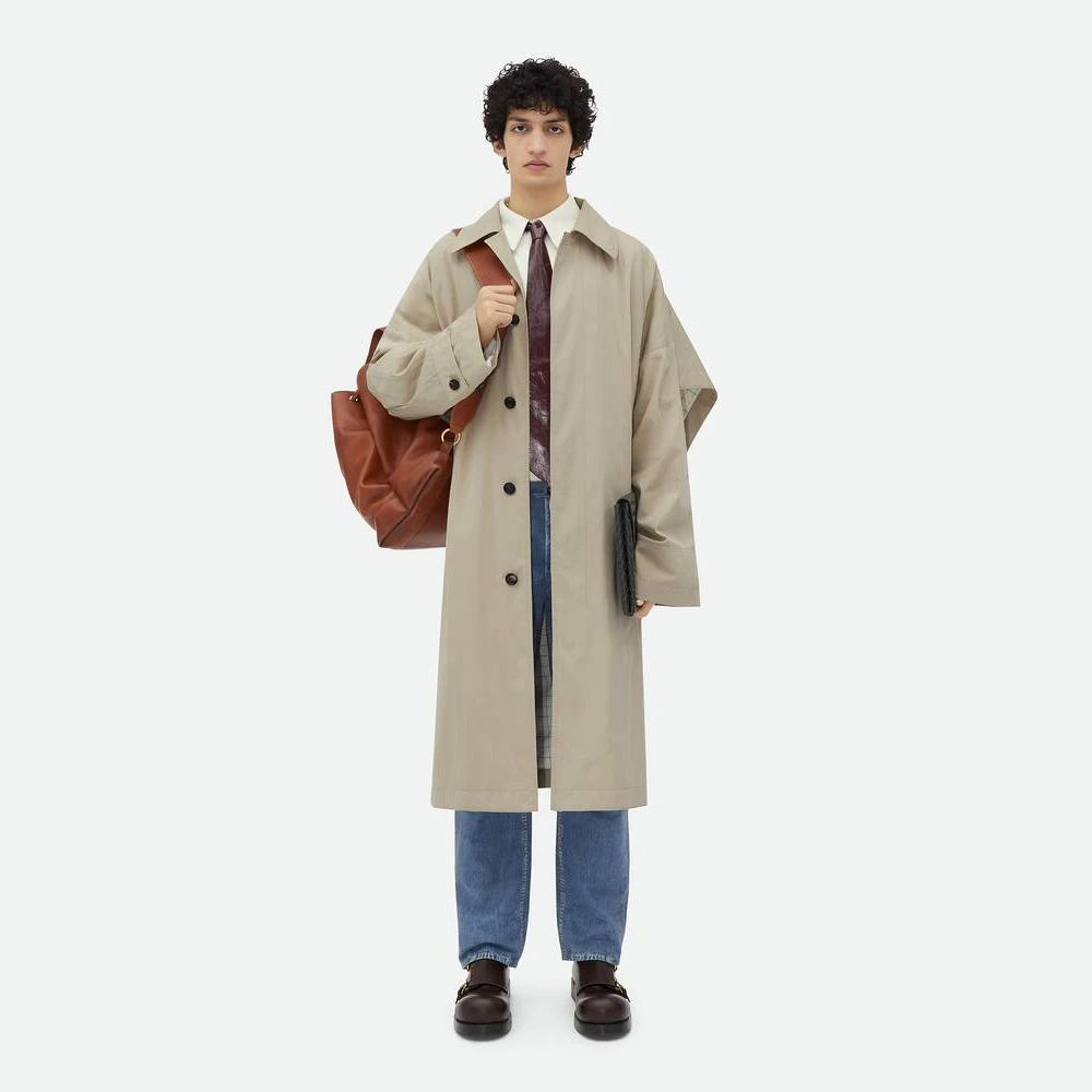 商品Bottega Veneta|【预售】 BV葆蝶家 24秋冬 男士 风衣 Trench-Cape En Soie Et Coton Avec Doublure À Carreaux 779587V3YS01574,价格¥23905,第1张图片