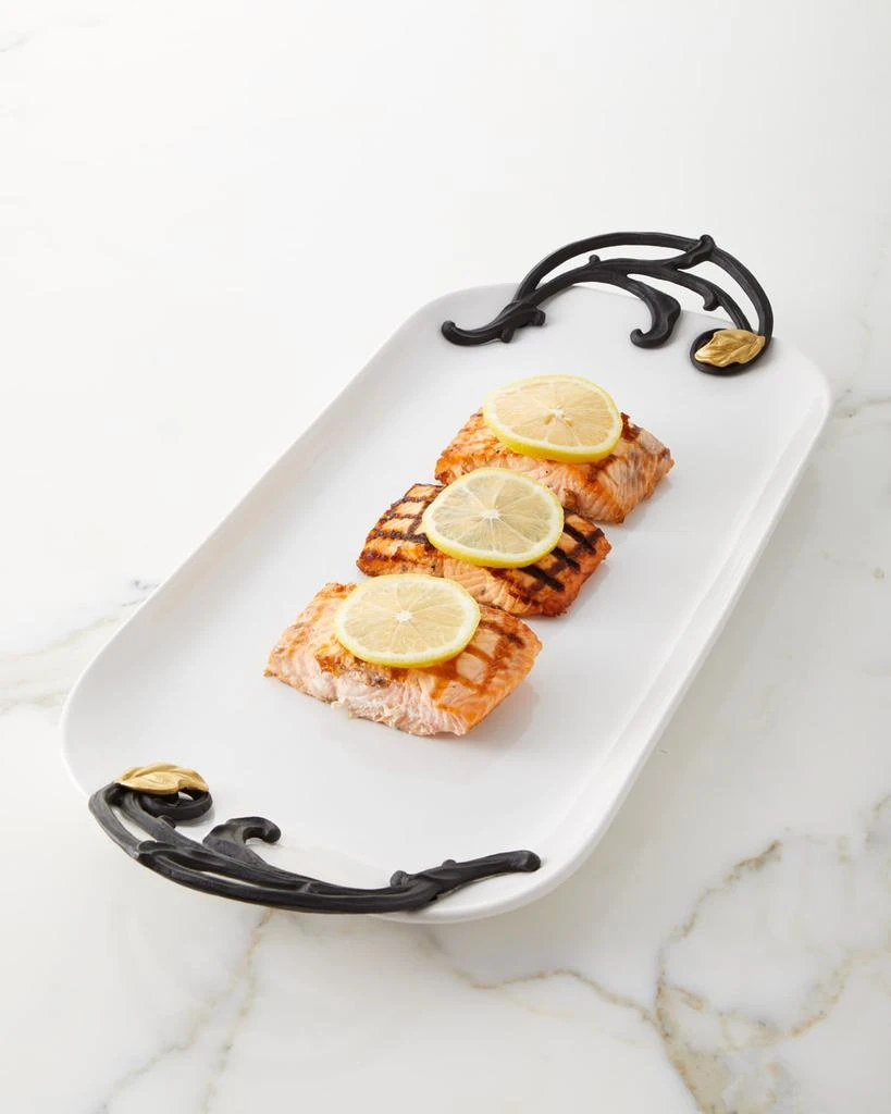 商品G G Collection|White Stoneware Tray with Metal Gold Leaf Handles,价格¥867,第1张图片