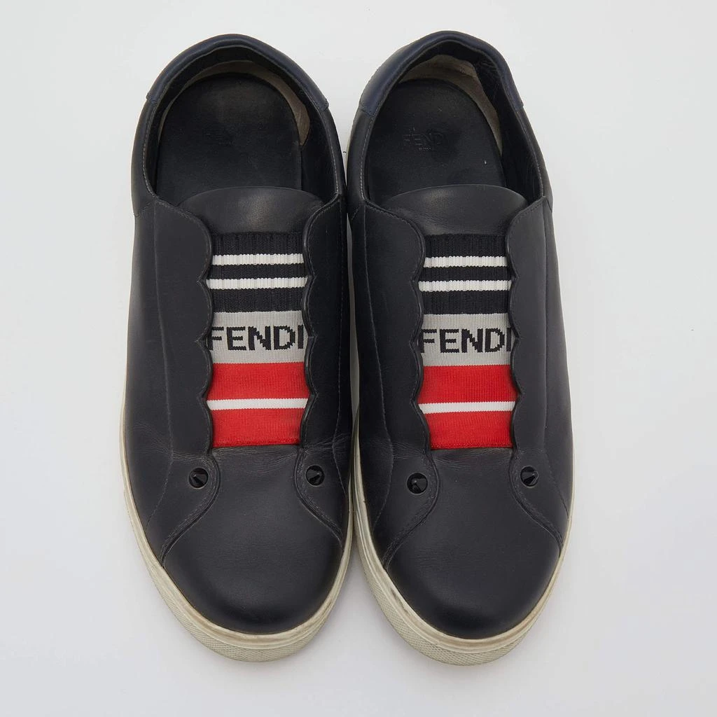 商品[二手商品] Fendi|Fendi Black Leather And Logo Knit Fabric Scallop Detail Slip On Sneakers Size 40,价格¥1274,第3张图片详细描述