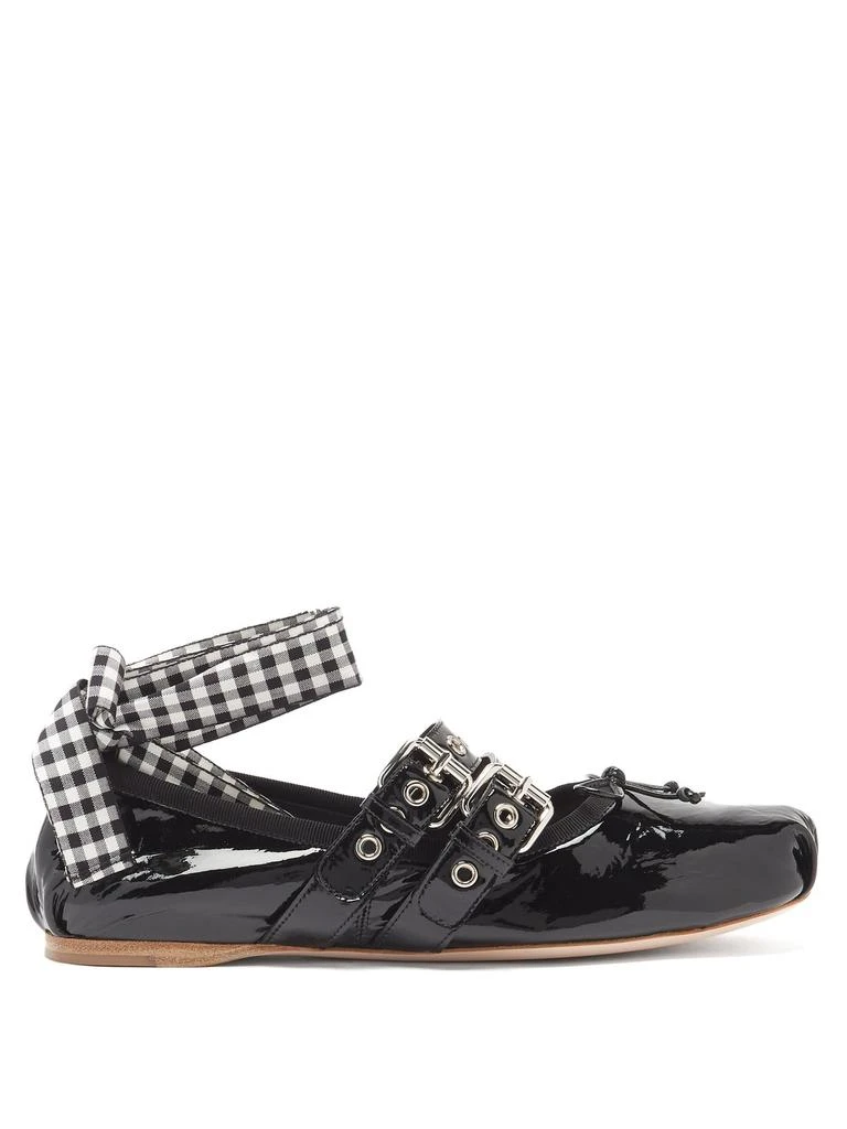 商品Miu Miu|Ribbon-strap buckled patent-leather ballet flats,价格¥5520,第1张图片