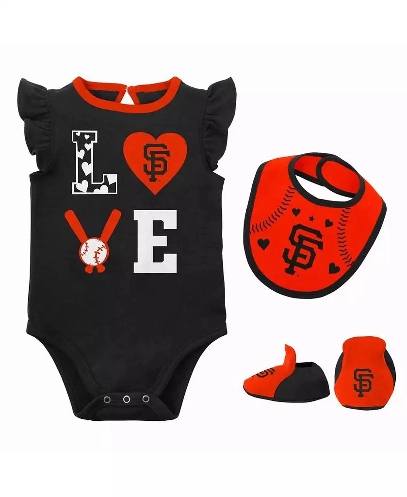 商品Outerstuff|Newborn and Infant Boys and Girls Black and Orange San Francisco Giants Three-Piece Love of Baseball Bib, Bodysuit and Booties Set,价格¥237,第1张图片