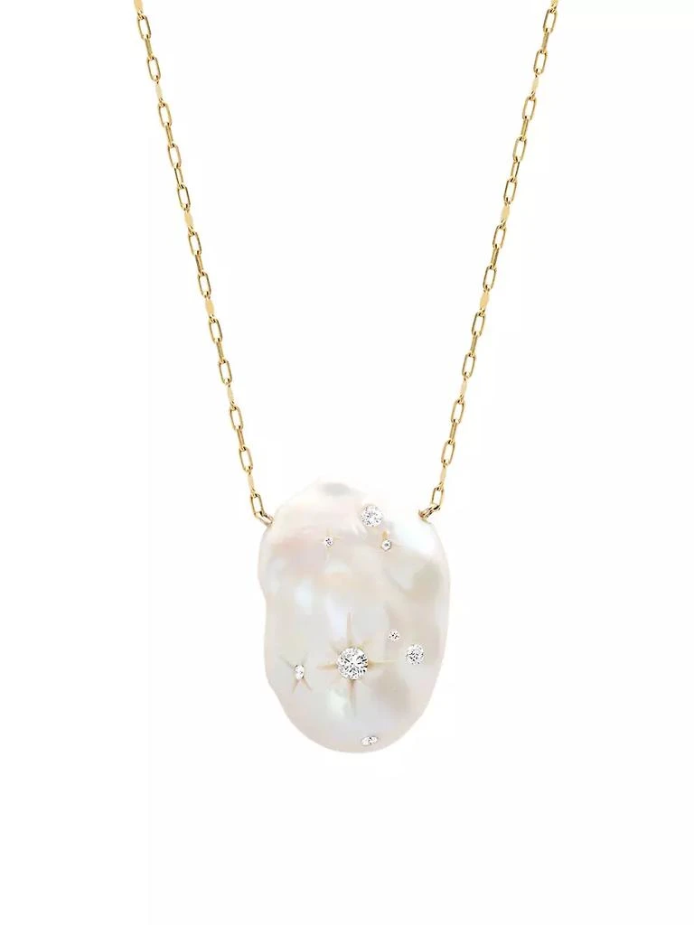 商品Samira 13|18K Yellow Gold, 22MM White Baroque Pearl &amp; Diamond Galaxy Pendant Necklace,价格¥43161,第1张图片