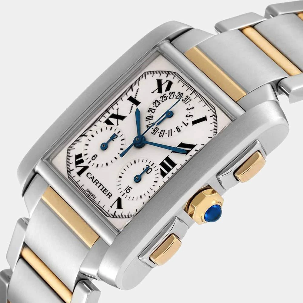 商品[二手商品] Cartier|Cartier Silver 18k Yellow Gold And Stainless Steel Tank Francaise W51004Q4 Quartz Men's Wristwatch 28 mm,价格¥36626,第2张图片详细描述