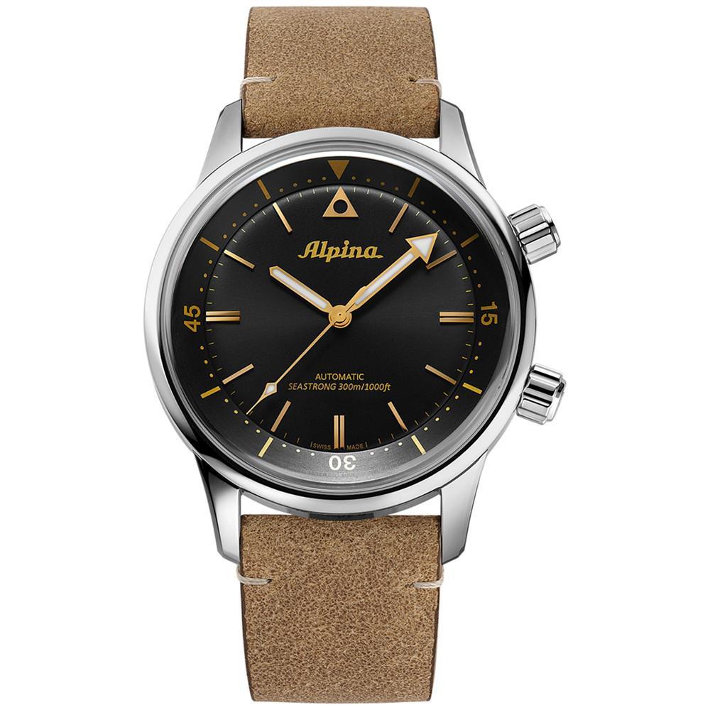 商品Alpina|Men's Swiss Automatic Seastrong Diver Brown Leather Strap Watch 42mm,价格¥13160,第1张图片