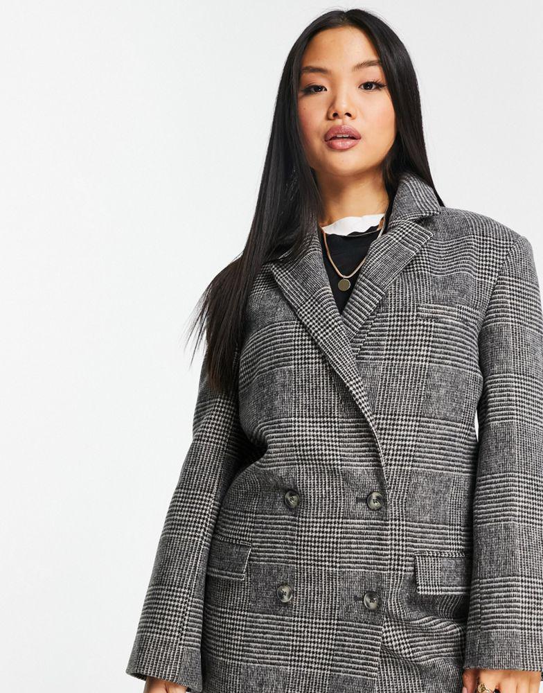 Topshop Petite check blazer coat in mono商品第3张图片规格展示