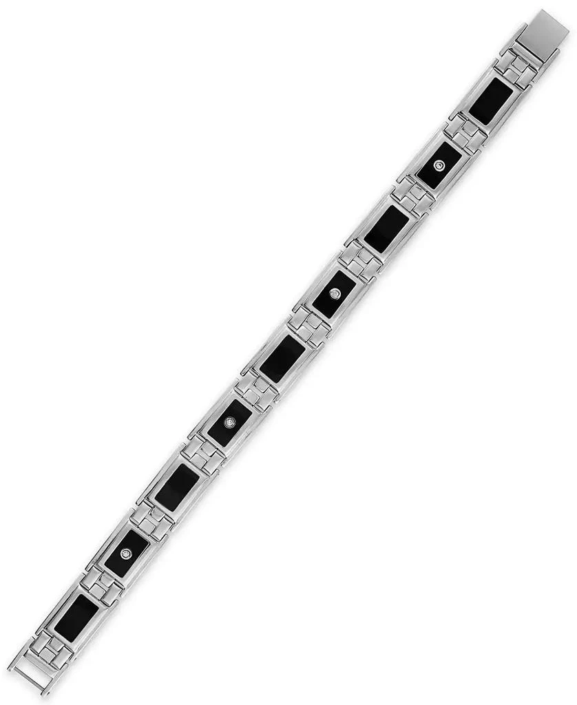 商品Macy's|Men's Diamond (1/8 ct. t.w.) & Black Enamel Bracelet in Stainless Steel,价格¥1795,第2张图片详细描述