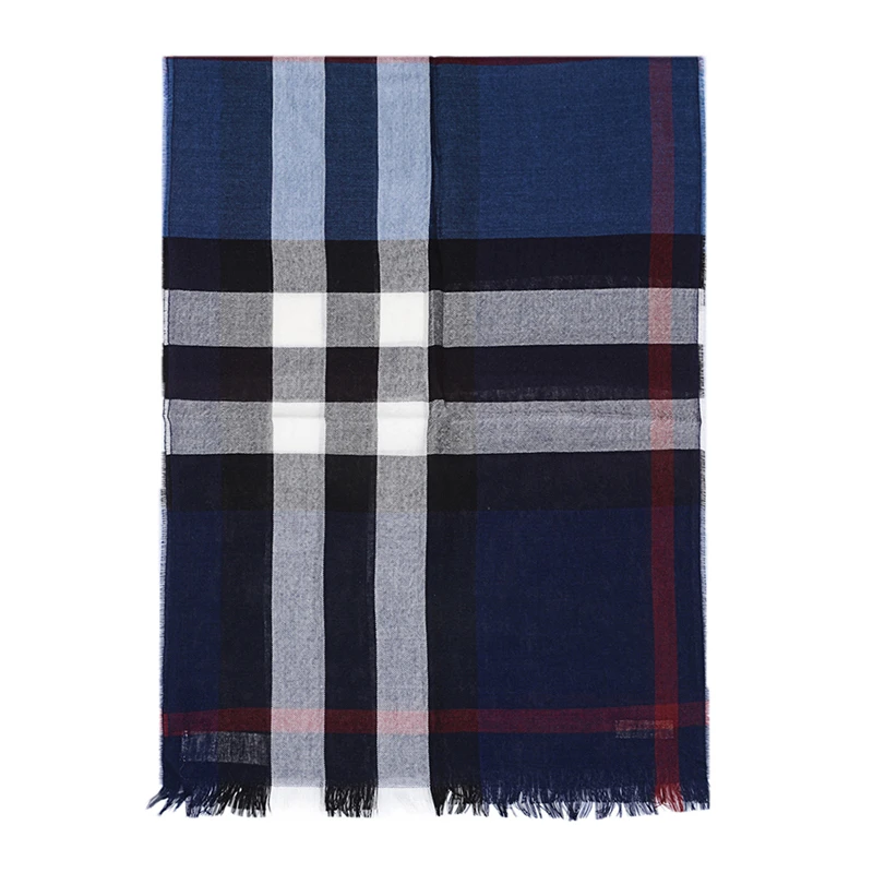 Burberry 博柏利 男士经典蓝色拼色格纹大号羊绒羊毛混纺围巾 4000326 商品