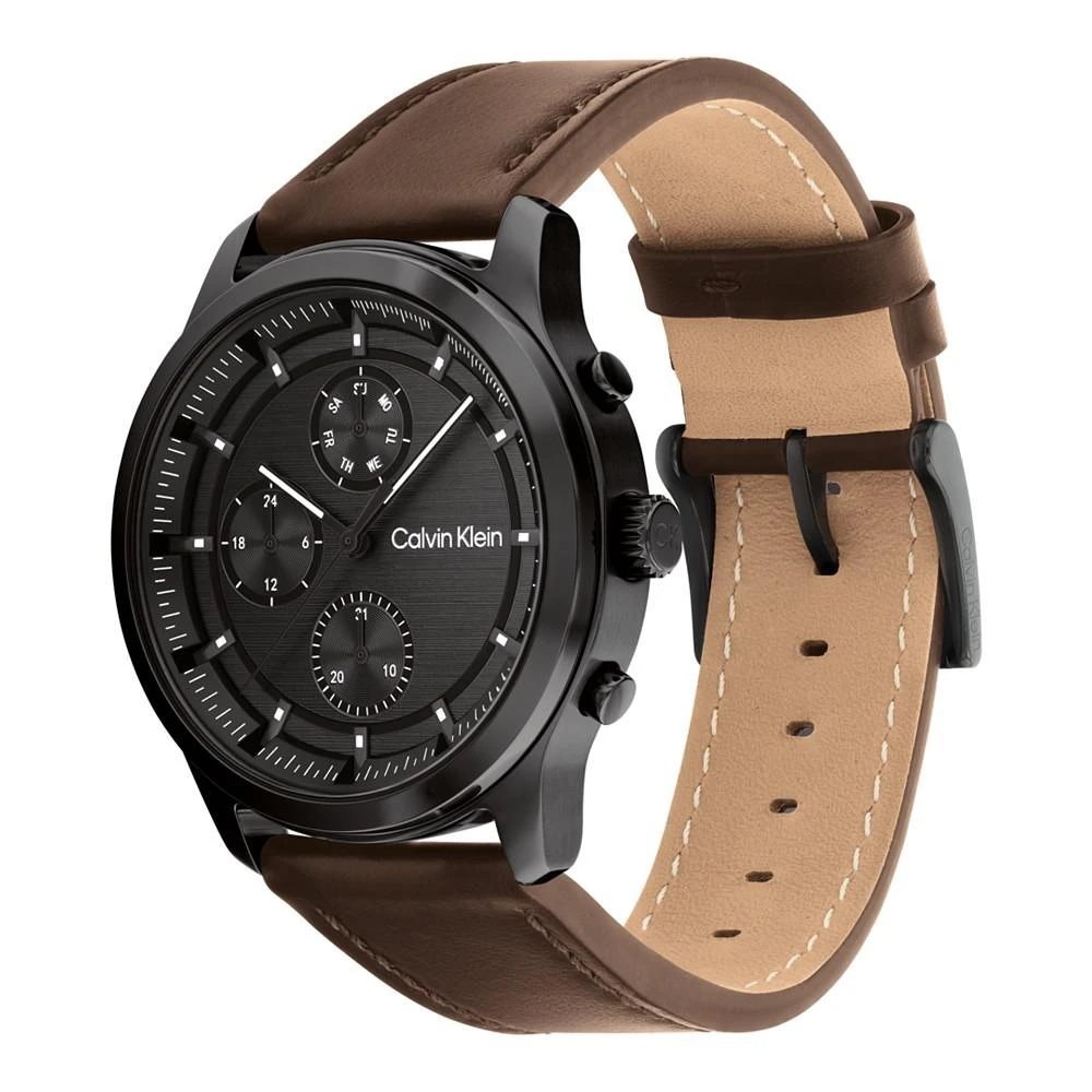 商品Calvin Klein|Men's Brown Leather Strap Watch 44mm,价格¥1347,第2张图片详细描述