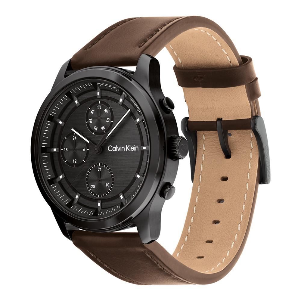 商品Calvin Klein|Men's Brown Leather Strap Watch 44mm,价格¥929,第4张图片详细描述