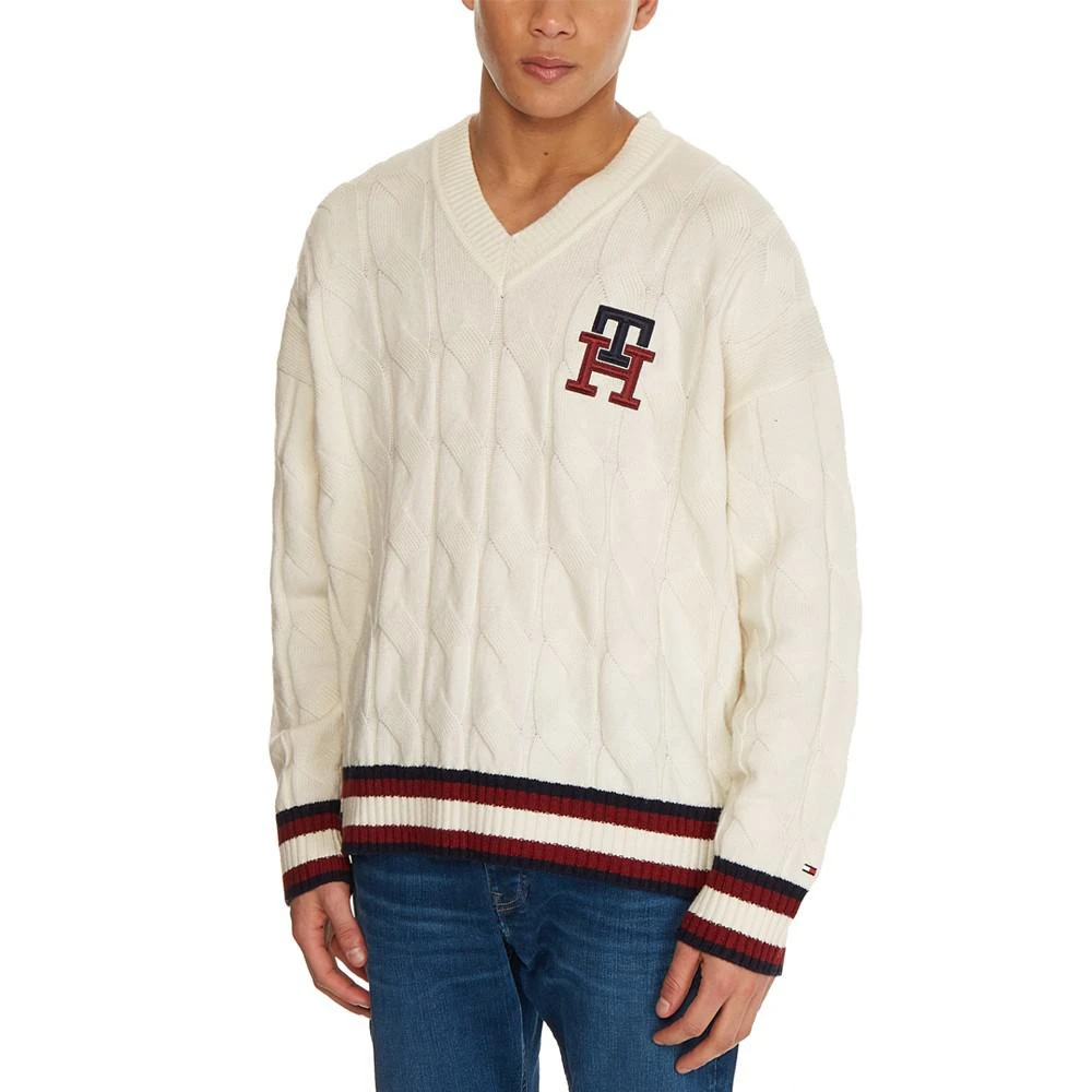 商品Tommy Hilfiger|Men's Monogram V-Neck Cable Knit Wool Sweater,价格¥457,第1张图片