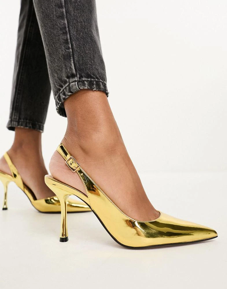 商品ASOS|ASOS DESIGN Simmer slingback stiletto mid shoes in gold,价格¥181,第3张图片详细描述