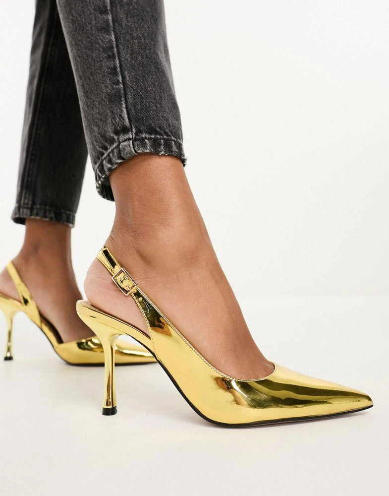 商品ASOS|ASOS DESIGN Simmer slingback stiletto mid shoes in gold,价格¥184,第3张图片详细描述