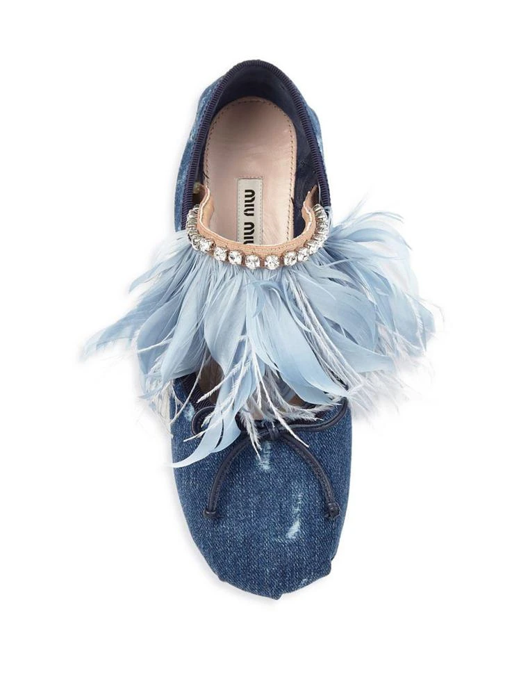 商品Miu Miu|Feather-Trimmed Denim Ballet Flats,价格¥2226,第4张图片详细描述