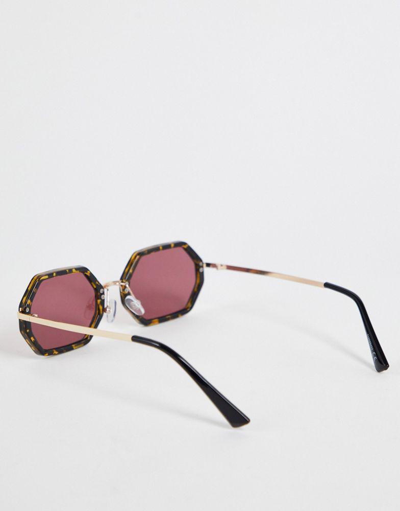 商品ASOS|ASOS DESIGN hexagon sunglasses with purple lens in brown tortoiseshell,价格¥74,第5张图片详细描述