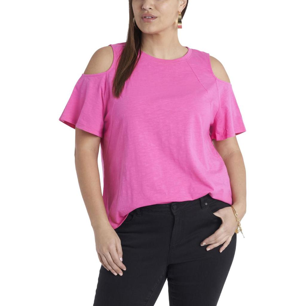 Vince Camuto Womens Plus Cold Shoulder Short Sleeve T-Shirt商品第1张图片规格展示