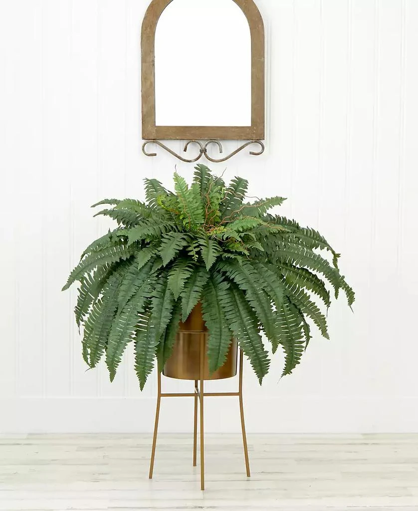商品NEARLY NATURAL|32" Artificial Boston Fern Plant with Metal Planter with Stand DIY Kit,价格¥735,第2张图片详细描述