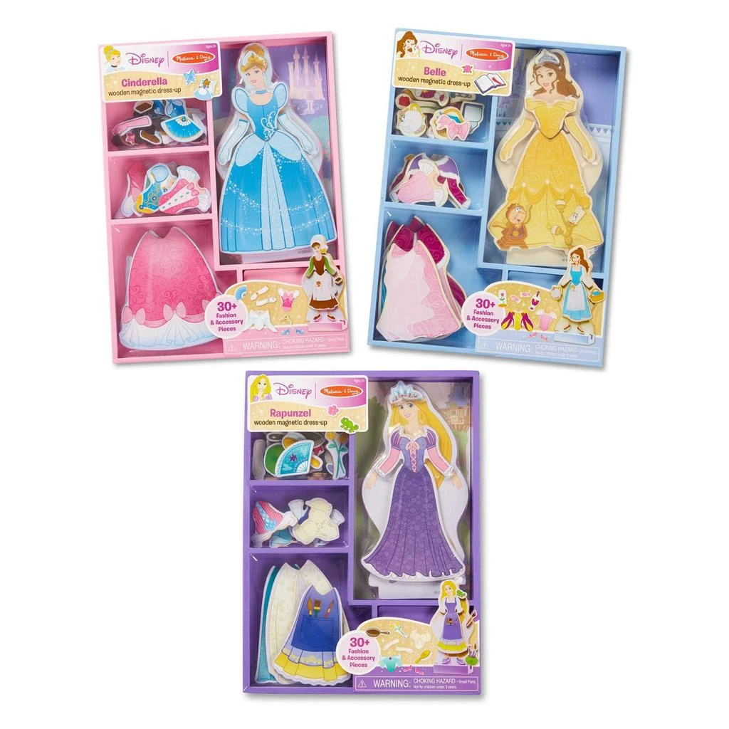 商品Melissa & Doug|Melissa & Doug Disney Cinderella, Belle, and Rapunzel Magnetic Dress-Up Wooden Dolls Pretend Play Set,价格¥232,第1张图片