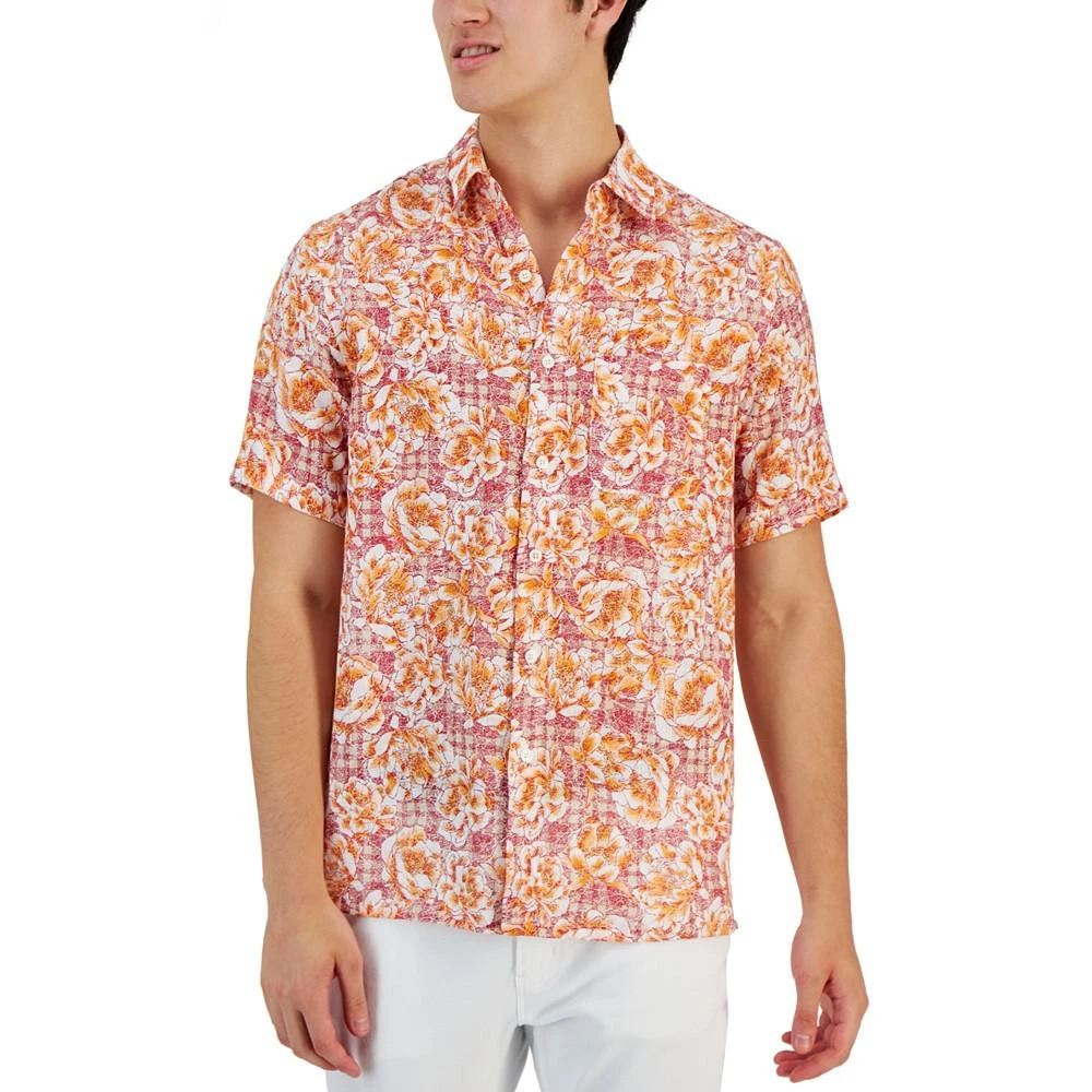 商品Club Room|Men's Theora Garden Check Floral Linen Short-Sleeve Pocket Shirt, Created for Macy's,价格¥124,第1张图片