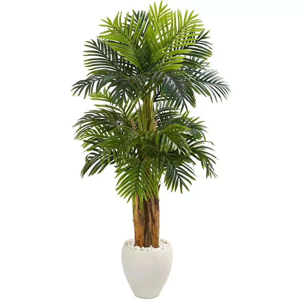 商品NEARLY NATURAL|5.5' Triple Areca Palm Artificial Tree in White Planter,价格¥2152,第1张图片