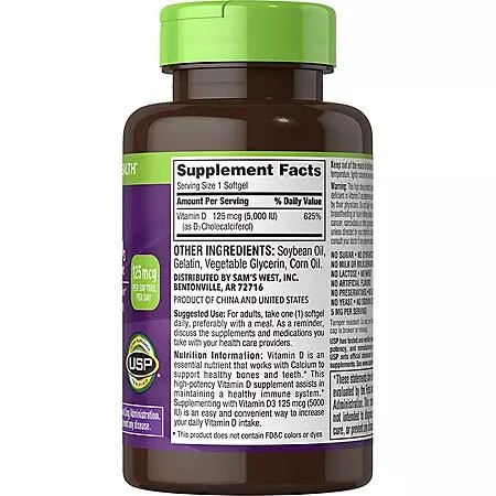 商品Member's Mark|Member's Mark Vitamin D-3 Softgels, 5000 IU 400 ct.,价格¥82,第2张图片详细描述