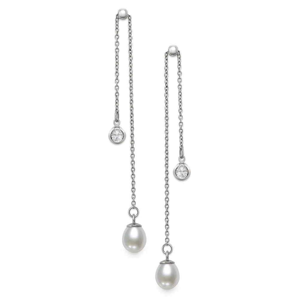 商品Belle de Mer|Cultured Freshwater Pearl (6-7mm) & Cubic Zirconia Double Chain Drop Earrings in Sterling Silver, Created for Macy's,价格¥401,第3张图片详细描述