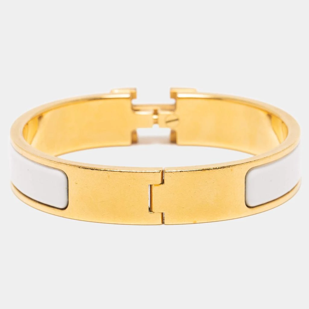 商品[二手商品] Hermes|Hermès Clic H White Enamel Gold Plated Narrow Bracelet,价格¥2429,第3张图片详细描述