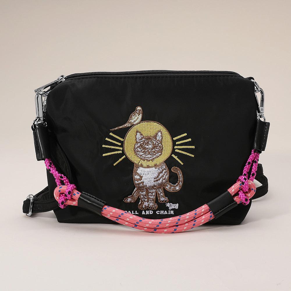 Borsa a tracolla con ricamo a forma di gatto image 2