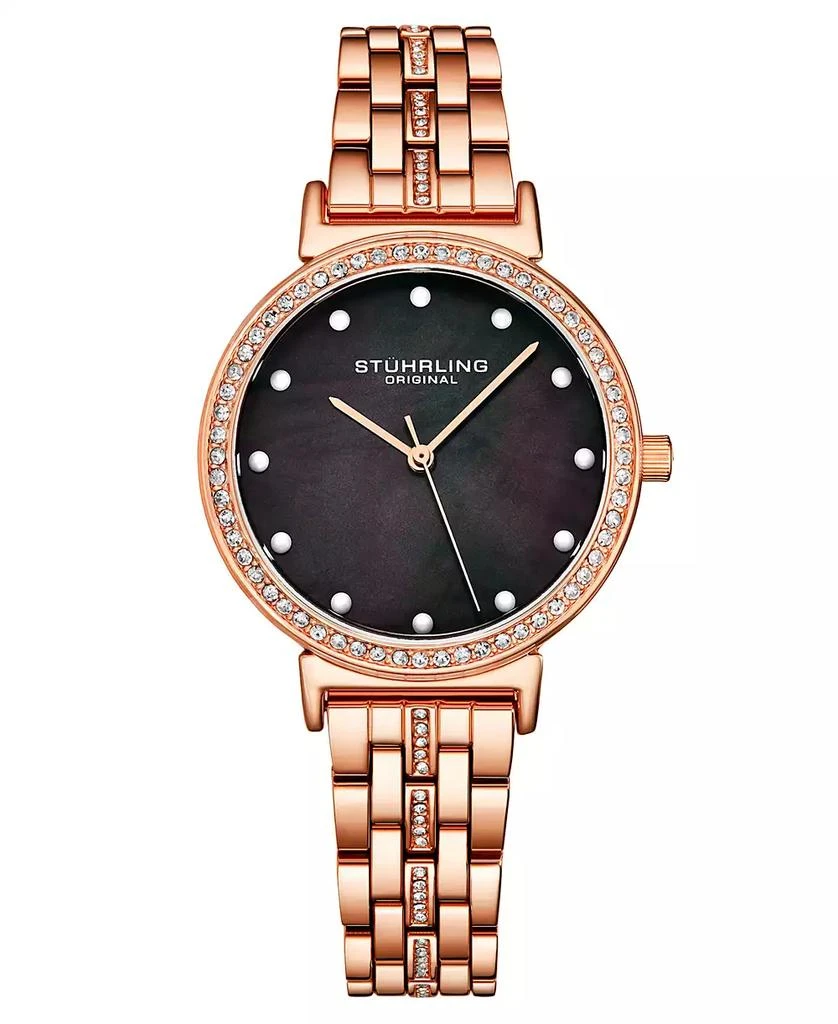 商品Stuhrling|Women's Rose Gold-Tone Link Bracelet with Crystals Studded Strip Watch 33mm,价格¥636,第1张图片