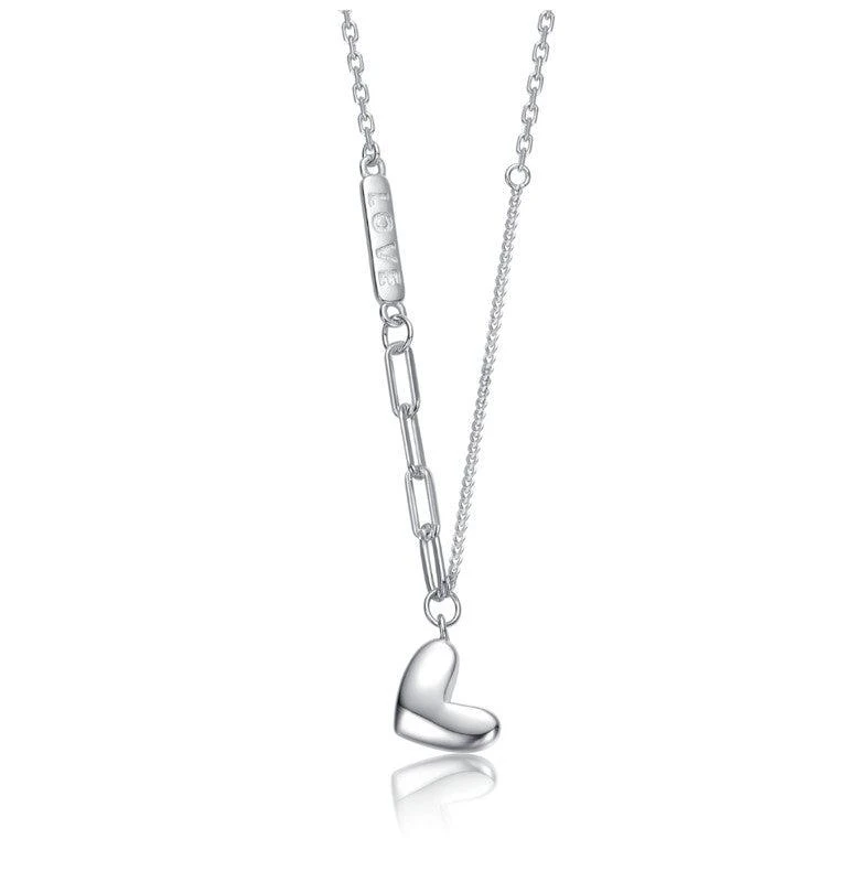 商品Rachel Glauber|White Gold Plated Sleek Mixed Chain Heart Pendant Necklace,价格¥274,第1张图片