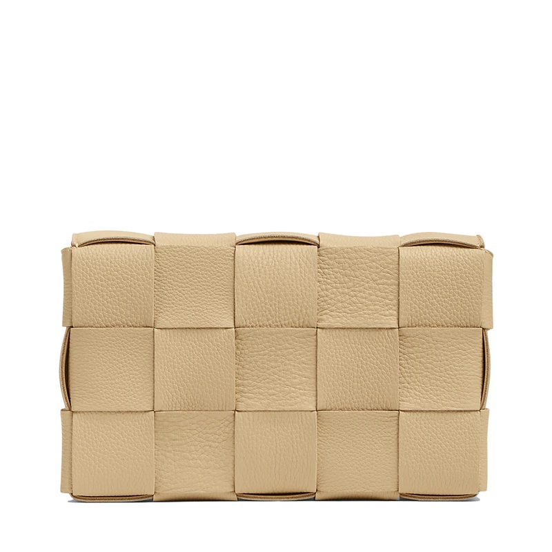 【包税】Bottega Veneta/葆蝶家 CASSETTE系列 女士燕麦色小牛皮双面Intreccio编织单肩斜挎豆腐包666870V17H19776 商品