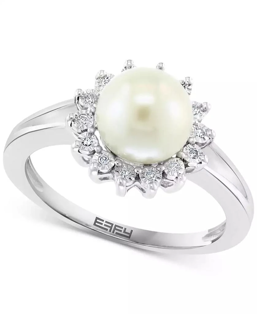 商品Effy|EFFY® Cultured Freshwater Pearl (7mm) & Diamond (1/20 ct. t.w.) Halo Ring in Sterling Silver,价格¥626,第1张图片