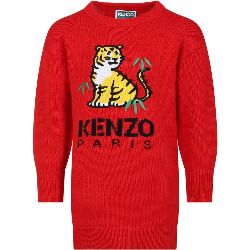 商品Kenzo|Red Dress For Girl With Logo And Tiger,价格¥1361,第1张图片