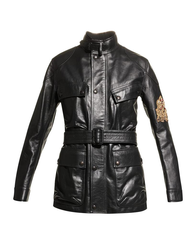 商品Ralph Lauren|Cadena Logo-Patch Belted Leather Moto Jacket,价格¥30809,第4张图片详细描述