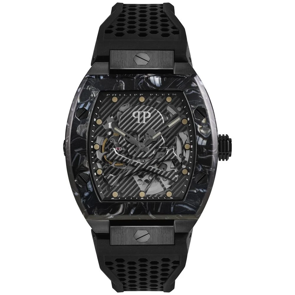 商品Philipp Plein|Men's Automatic The $keleton Black Tonneau Strap Watch 44mm,价格¥4651,第1张图片