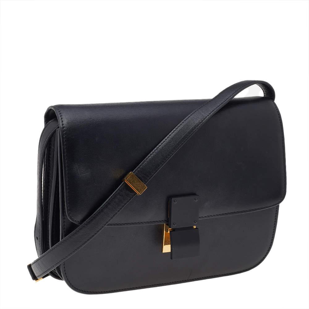 Celine Black Leather Medium Classic Box Shoulder Bag商品第3张图片规格展示