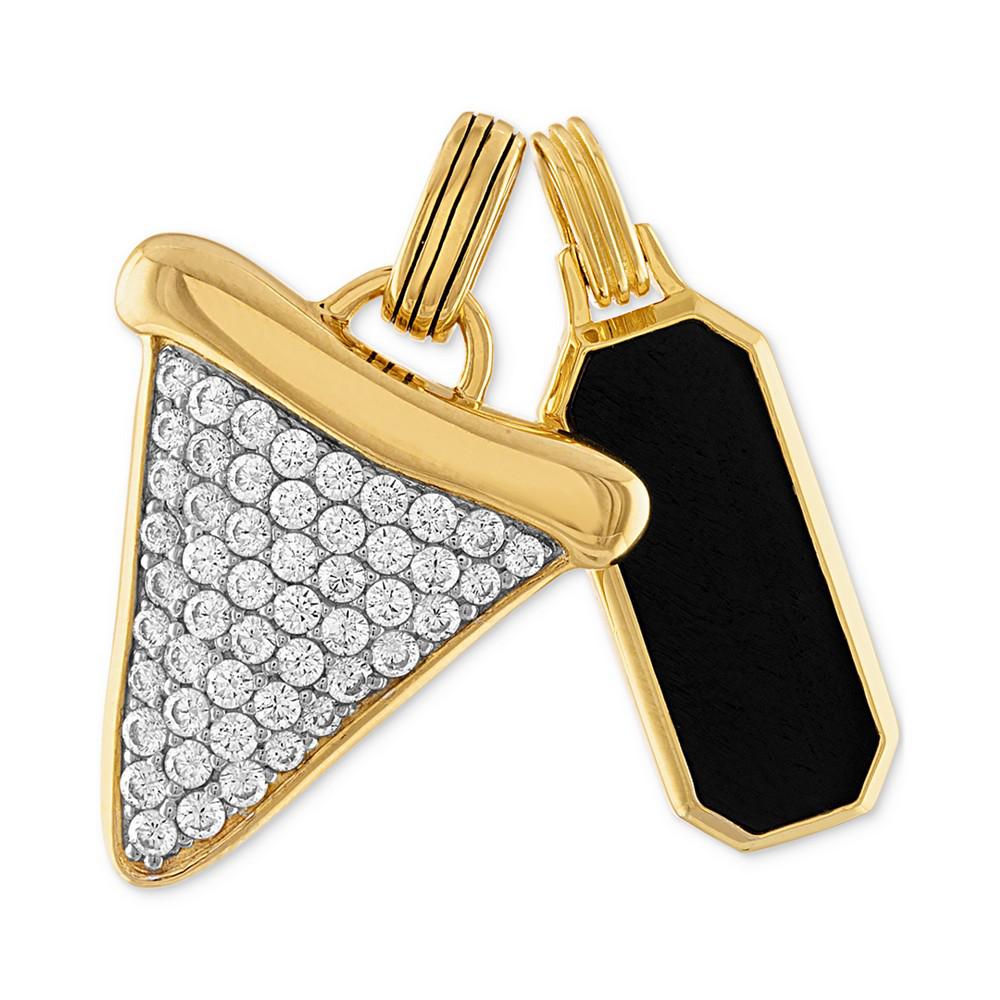 2-Pc. Set Onyx Dog Tag & Cubic Zirconia Pavé Shark Tooth Amulet Pendants in 14k Gold-Plated Sterling Silver, Created for Macy's商品第1张图片规格展示