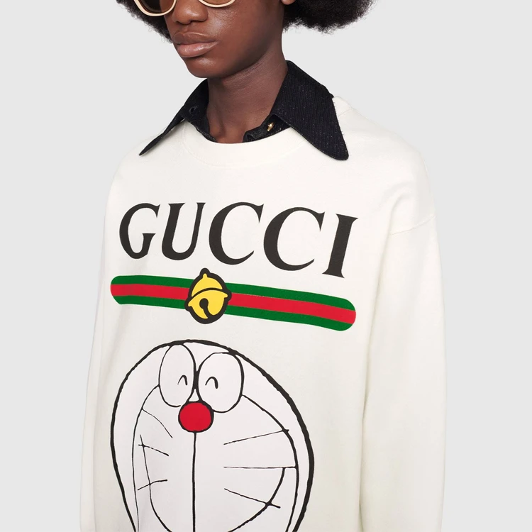 商品[国内直发] Gucci|古驰 x Doraemon 联名款 机器猫Logo字母印花圆领长袖套头卫衣 女款 象牙白,价格¥6609,第4张图片详细描述