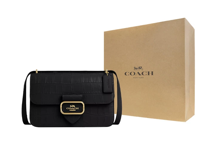 商品[国内直发] Coach|蔻驰 Morgan 25 铭牌标识铭牌 牛皮革 小方包单肩斜挎包 大号 女款 黑色,价格¥2134,第5张图片详细描述