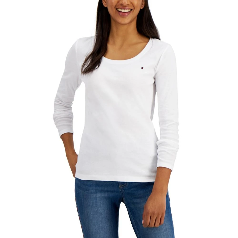 商品Tommy Hilfiger|Women's Solid Scoop-Neck Long-Sleeve Top,价格¥277,第1张图片详细描述