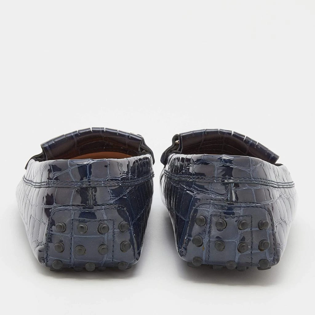 商品[二手商品] Tod's|Tod's Oxford Blue Croc Embossed Patent Leather Double T Slip On Loafers Size 38,价格¥1281,第5张图片详细描述